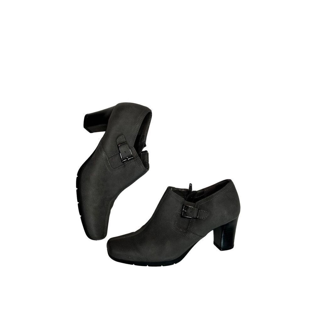 A2 by Aerosoles booties women’s 6M dark gray Harmonize faux leather side zip
